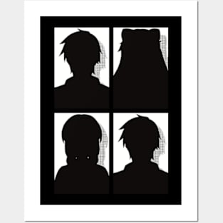 All Main Characters from More than a married couple, but not lovers or Fuufu Ijou, Koibito Miman: Akari Watanabe, Shiori Sakurazaka, Jirou Yakuin and Minami Tenjin in Black and White Silhouette Design Posters and Art